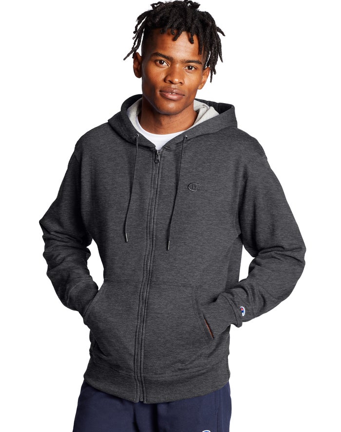 Champion Powerblend Fleece Full Zip C Logo - Miesten TummanHarmaat Huppari - Suomi 5410286-VC